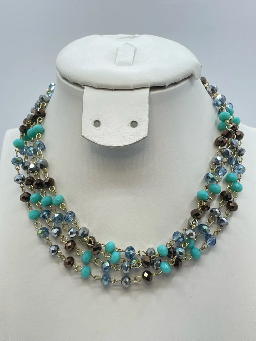 56” Multicolor Faceted Glass Beaded Necklace Gold Tone Long Layering Chain